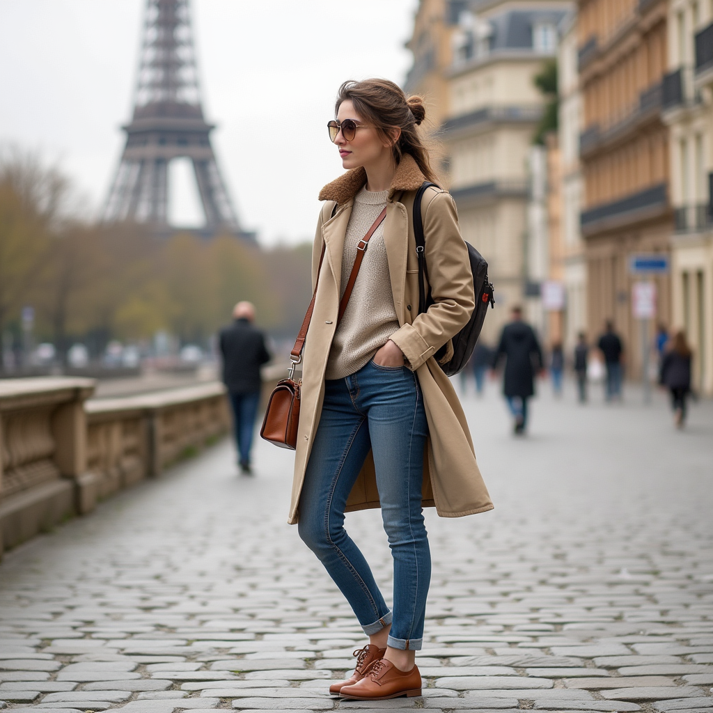 travel and tourism create a realistic photograph that embodies the theme trendy outfits for traveling in europe the u