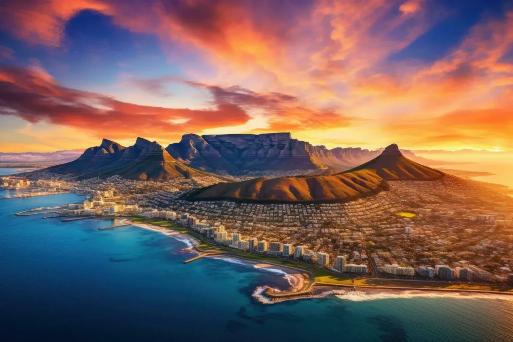 aerial view of table mountain and cape town south africa aerial panoramic view of cape town cityscap